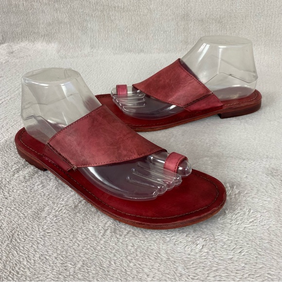 Free People Sant Antoni Women's Slide Sandals Size 9 Red Distress Toe Loop - Picture 3 of 11
